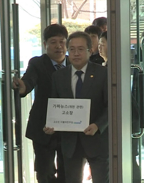 민주당은 지난 5일 서울남부지검에 개헌 가짜뉴스 유포자 등에 대한 고소장을 제출했다./연합뉴스
